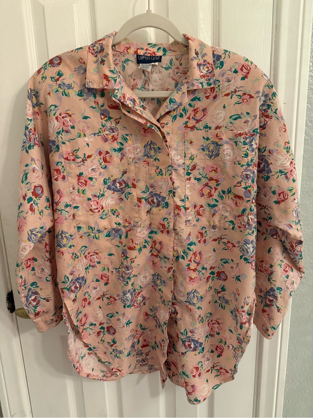 Vintage 1980s Pink Floral Button-Front Blouse
